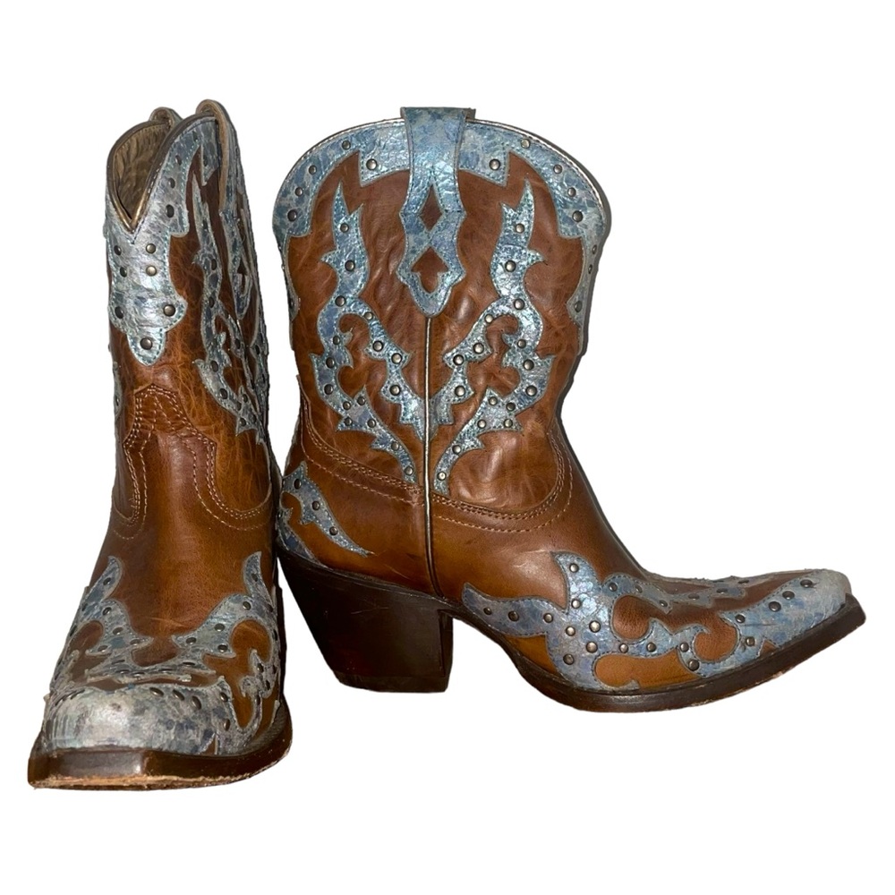 Ariat Women Sapphire Western Ankle Boot Shortie Snip Toe Leather Studded Size 7B